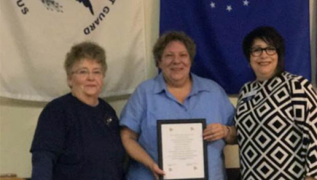 ‘Lady veteran’ honored Retired Sgt. First Class Karla Richardson of Verndale (center) was recently honored by the Staples American Legion Auxiliary Unit #70. Also pictured are Arlene Grover (left), Staples American Legion Auxiliary President; and Theresa Soltis Rudnicki, 6th District American Legion Auxiliary President. (Submitted photo)