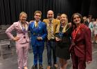 Kip Hines (center), head coach of the Staples-Motley Middle/High School Speech Team, posed with team members who brought home medals following the MSHSL Class A State Speech Tournament April 25, in Shakopee. The team members, from left, are Walker Johnson, seventh in Creative Expression; Laken Hines, first in Humorous Interpretation; Olivia Opheim, first in Informative Speaking; Brynn Bestland, second in Serious Interpretation of Drama. (Submitted photo)