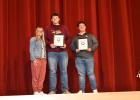 Pictured, from left: Kim Lund, Physical Education teacher at Pillager School and Head Delegation for the Pillager Huskies Special Olympic team, nominated Earl Brown and Bryce Rowan for the Unity Award they recently received. The national award is sponsored by PACER’s National Bullying Prevention Center in Minneapolis. (Submitted photo)