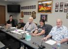 Elizabeth Blackburn, second from right, took her seat at the Motley City Council’s table April 20, after being voted in at a special meeting that day. Other council members, from left, April Skeesick-Larson, Dennis Erickson, Mayor Pat O’Regan, Blackburn, Steve Johnson. Blackburn replaces Nikki Bjerga, who resigned April 13, 2026. (Staples World photo by Dawn Timbs)