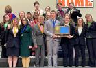 With their section championship trophy, the Staples-Motley speech team, front row from left, Raina Mikhaeil, Brynn Bestland, Maddock Harvey, AJ Nienow, Sabina Moe, Naila Mikhaeil and Lily Davis; middle row, Addie Brenny, Hailey Richardt, Caleb Bestland, Walker Johnson, Olivia Opheim and Molly Hoemberg (obscured); back row, Alex Tkalcich, Joshua Cushing, Lexi Ann, Laken Hines and Jaden Johnson. See story, page 12a. See Speech Showcase on page 2a. (Submitted photo)