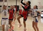 Sophia Luna goes past the Wadena-Deer Creek defense for a basket. (Staples World photo by Mark Anderson)