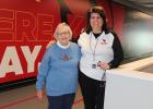 LaVonne Selleck, left, of Staples poses with Lori Nienow, Activities and Community Education Office Assistant  at Staples-Motley Middle/High School, headquartered at The NEST on 3rd St. NE in Staples. To date, there are close to 350 members at The NEST, which held its grand opening this past December, 2024. Nienow said she’s been enjoying getting to know the members, including 93-year-old Selleck of Staples. (Staples World photo by Dawn Timbs)