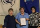 Retired Sgt. First Class Karla Richardson of Verndale (center) was recently honored by the Staples American Legion Auxiliary Unit #70. Also pictured are Arlene Grover (left), Staples American Legion Auxiliary President; and Theresa Soltis Rudnicki, 6th District American Legion Auxiliary President. (Submitted photo)